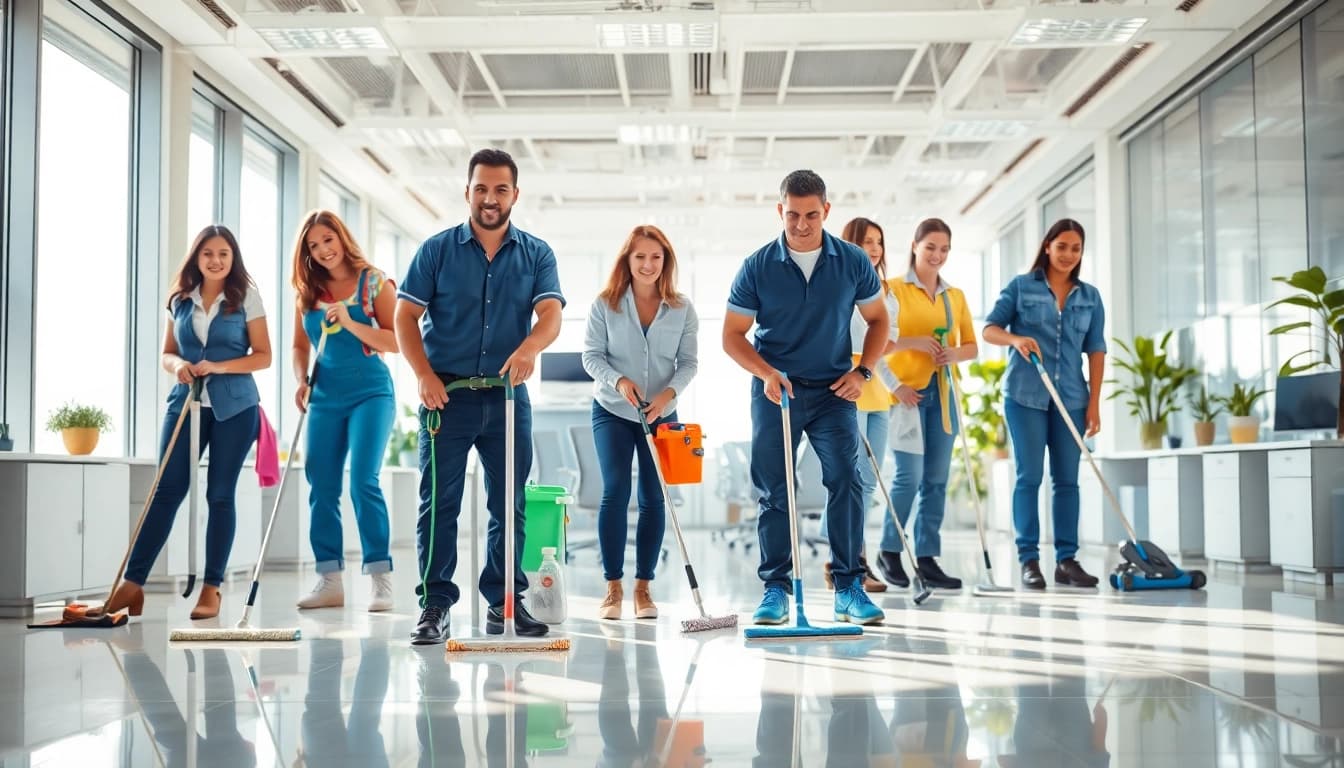 Professionelle Gebäudereinigung Ulm in einem modernen Büro mit einem engagierten Team.