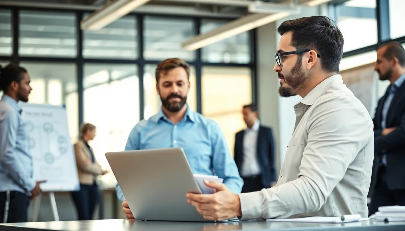 Headhunter Ingenieure engagiert bei der Platzierung von Ingenieuren in einem modernen Büro.