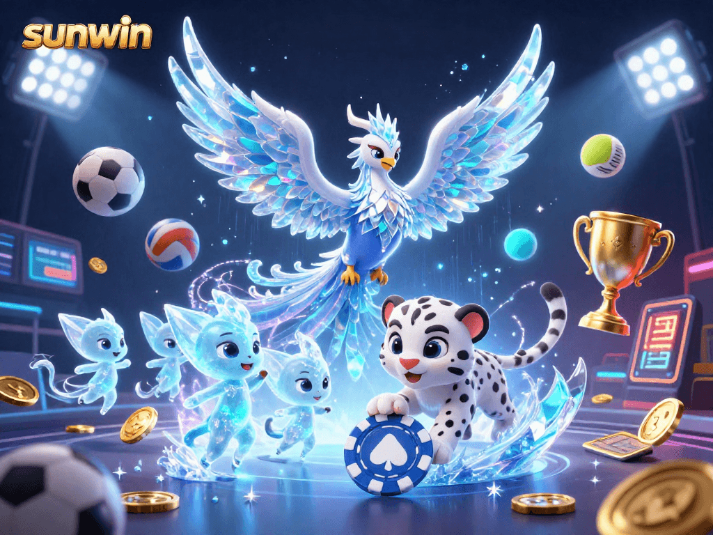 Experience the thrill of sunwin with a vibrant 3D casino scene featuring a captivating ice phoenix and playful elements.