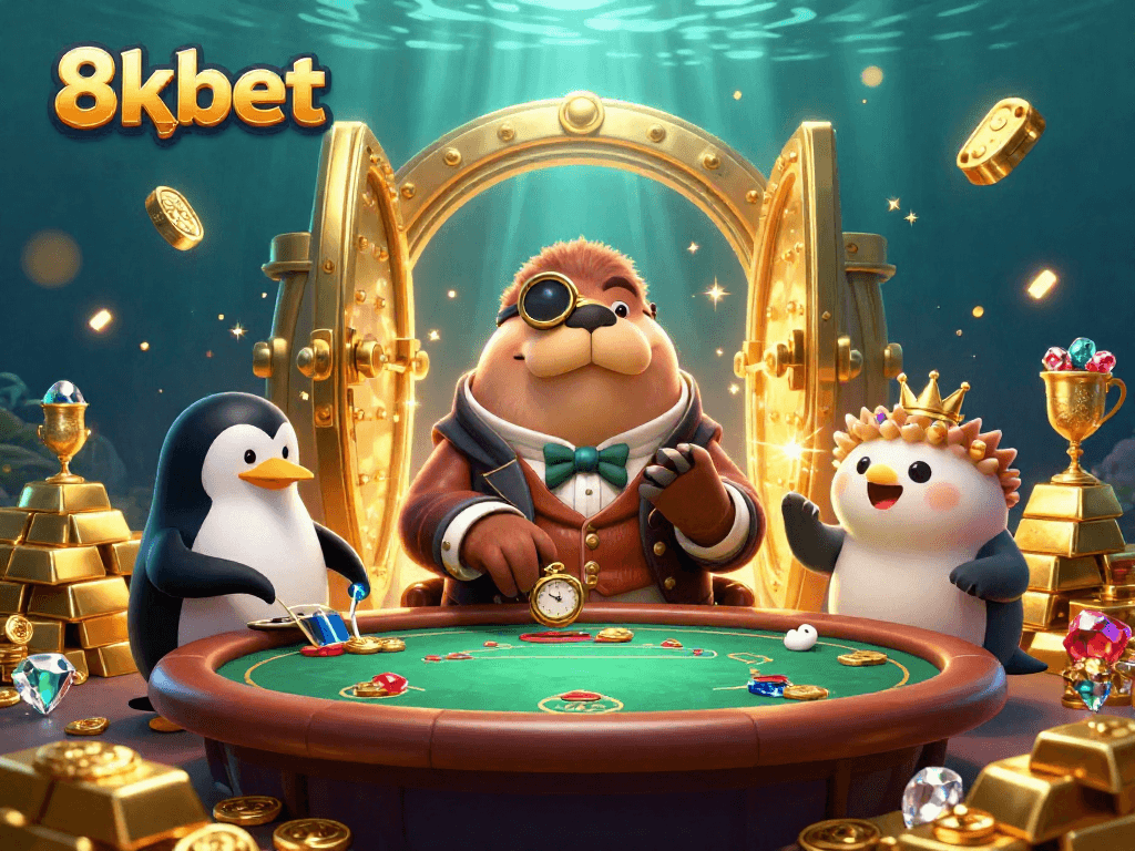 Experience thrilling poker action at 8xbet with a charismatic walrus player and dynamic underwater elements.