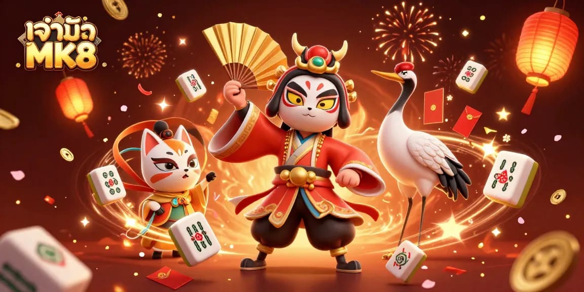 Experience the thrill of gambling with เจ้าของ MK8 in this vibrant 3D digital scene, showcasing lively casino elements.