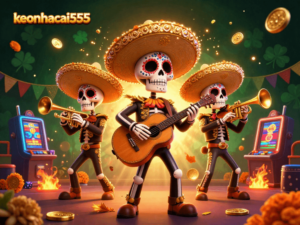 Experience the excitement at keonhacai555 with a lively mariachi band in a vibrant casino scene.