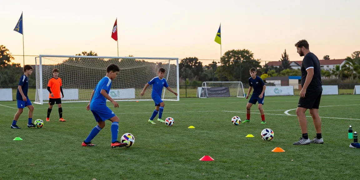 Qualitative Trainingseinheit mit Matchball Fußball auf Platz, junge Talente verbessern Technik für den nächsten Wettkampf.
