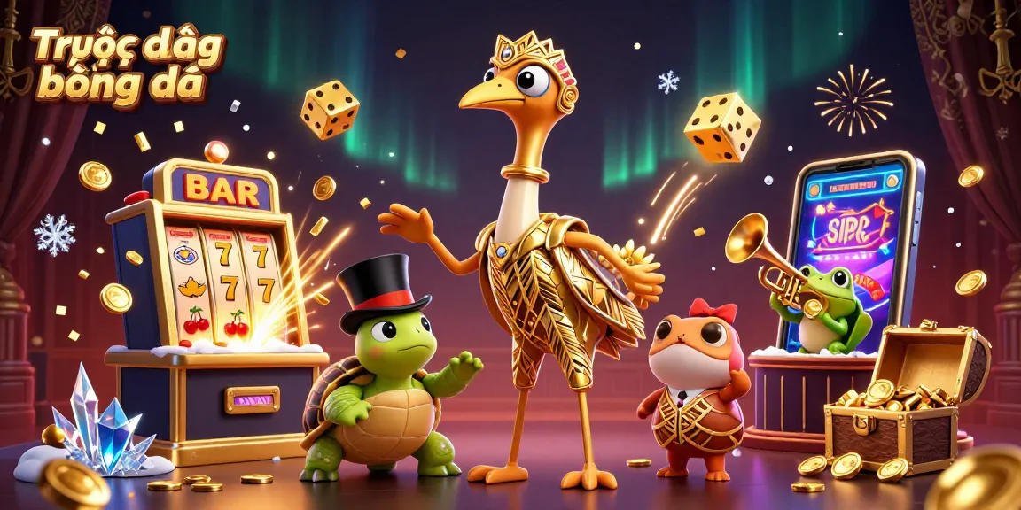 Engage in Trực tiếp bóng đá through striking 3D visuals of a vibrant casino setting with dynamic gaming elements.