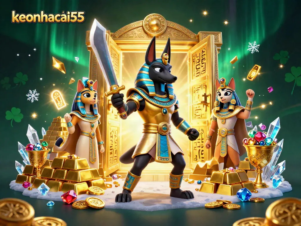 Engage with keonhacai55's dynamic casino experience featuring ancient Egyptian warriors and treasure.