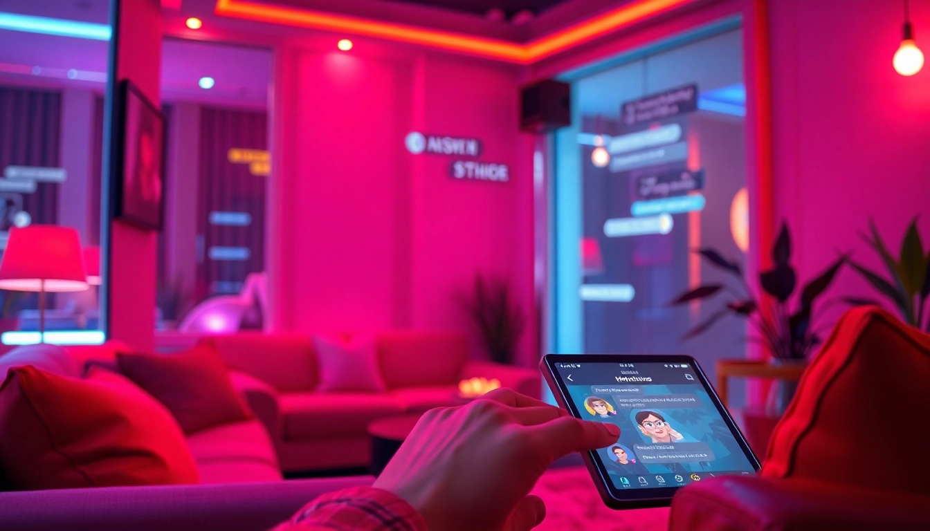 Engaging NSFW chat interface showcasing playful interaction with characters in a vibrant and intimate setting.