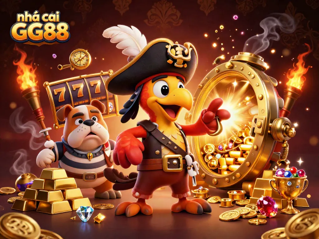 Experience the thrill of nhà cái GG88 with vibrant characters and dazzling casino elements in a captivating 3D scene.