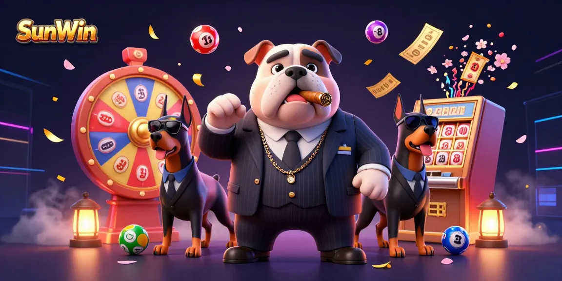 Experience winning moments at SunWin with dynamic lottery elements and casino characters.