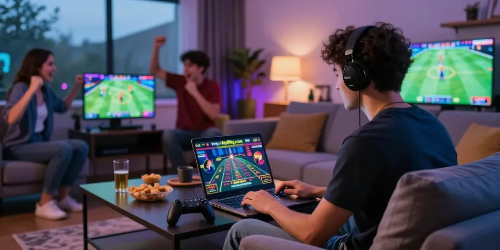 Engaging online gaming scene featuring live games from https://sky88tg.com/ in a cozy living room.