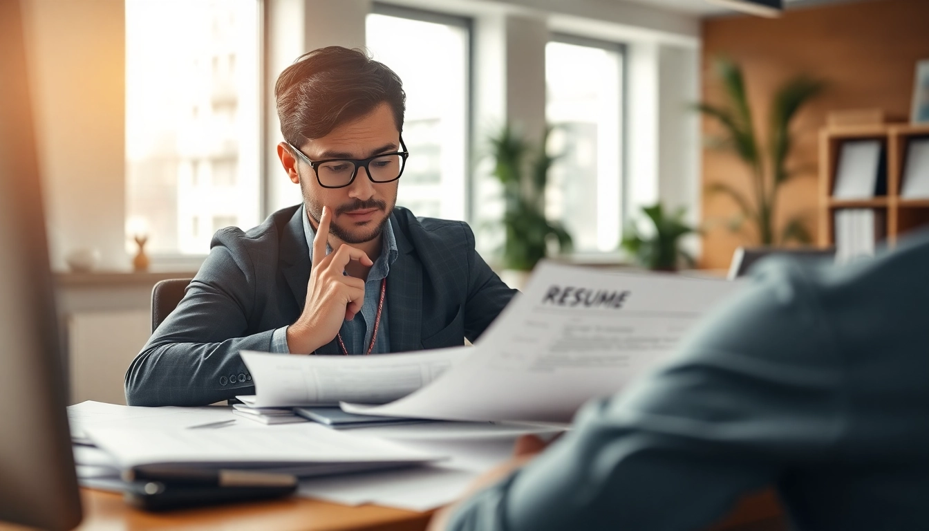 Headhunter Ingenieure analysiert Lebensläufe in einem modernen Büro.