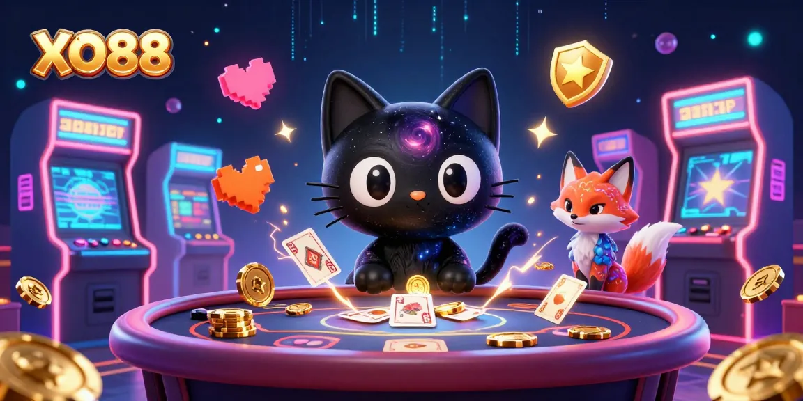 Engage with exciting online gambling at XO88 featuring cartoon characters in a cosmic casino.