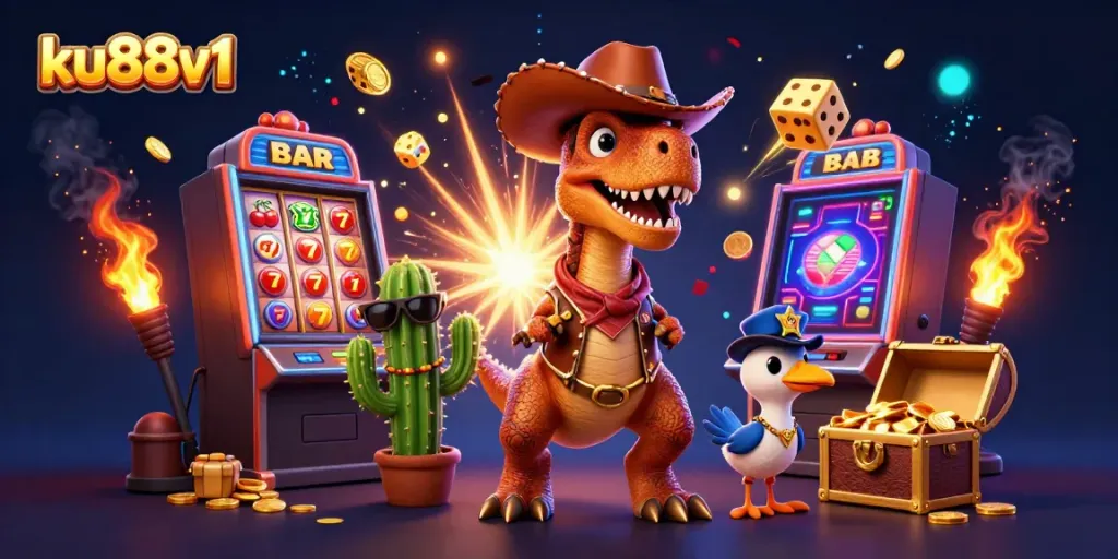 Win big at ku88v1 with interactive 3D characters celebrating a dynamic casino experience filled with gold and jackpot excitement.