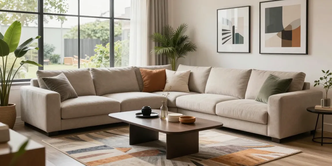 Stylisches modernes Wohnzimmer mit Möbeln, die im Möbelshop online erhältlich sind.