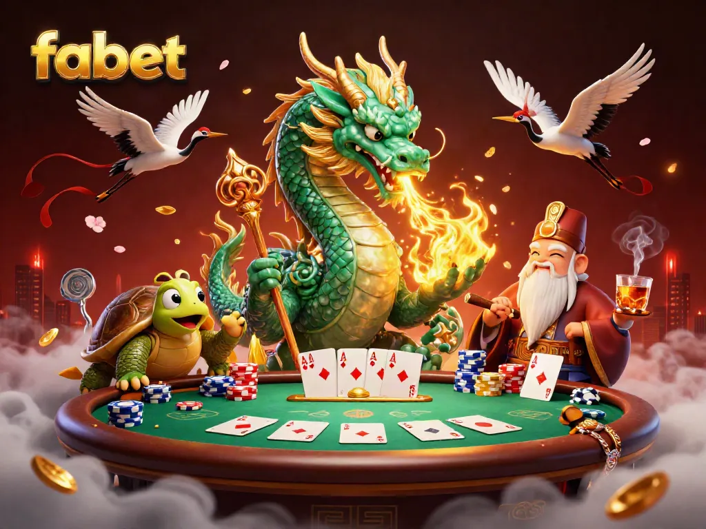 Experience thrilling gaming with fabet's unique dragon and turtle characters at a vibrant casino.