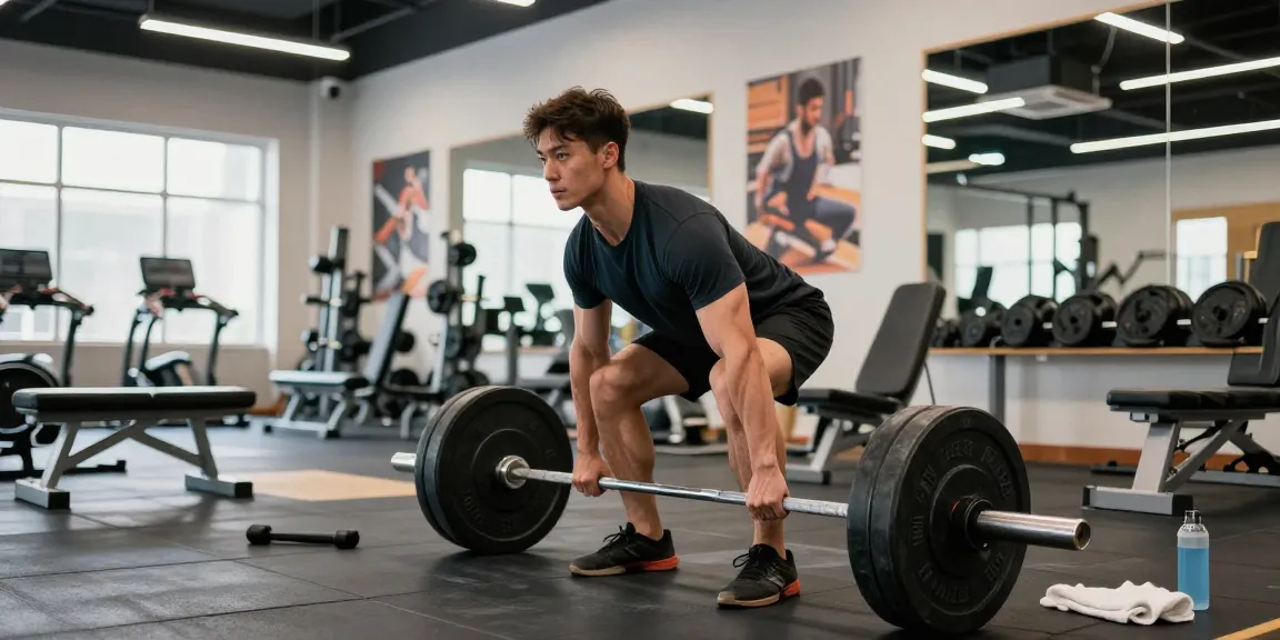 Aktiver Bodybuilder im Anabolika Shop Fitnessstudio beim Deadlift mit Hanteln.