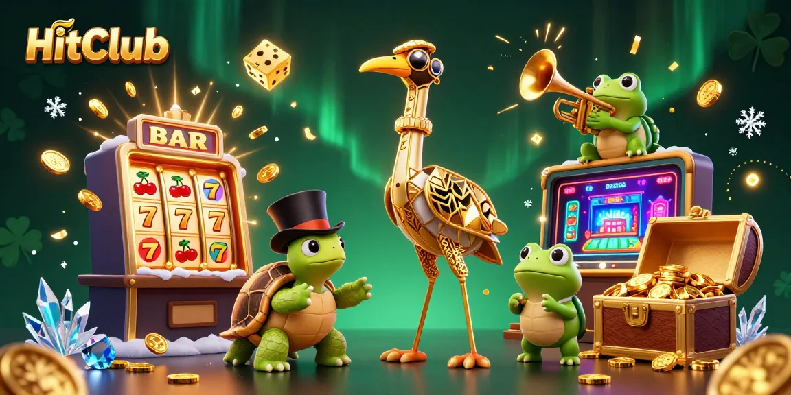 HitClub showcases vibrant casino atmosphere with slot machines and lively characters in a 3D illustration.