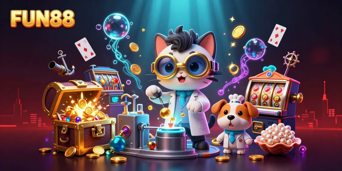 Join the fun at FUN88 with vibrant 3D casino scenes featuring characters and exciting game elements!