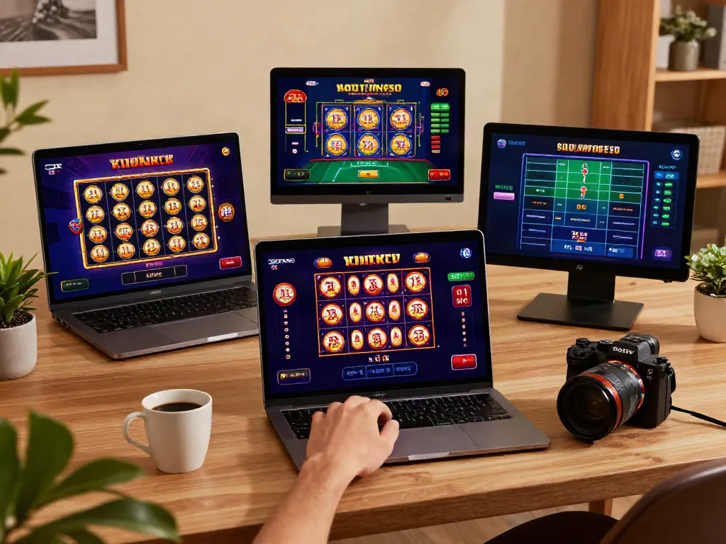 Engaged user playing ku88 online casino games in a cozy home office.