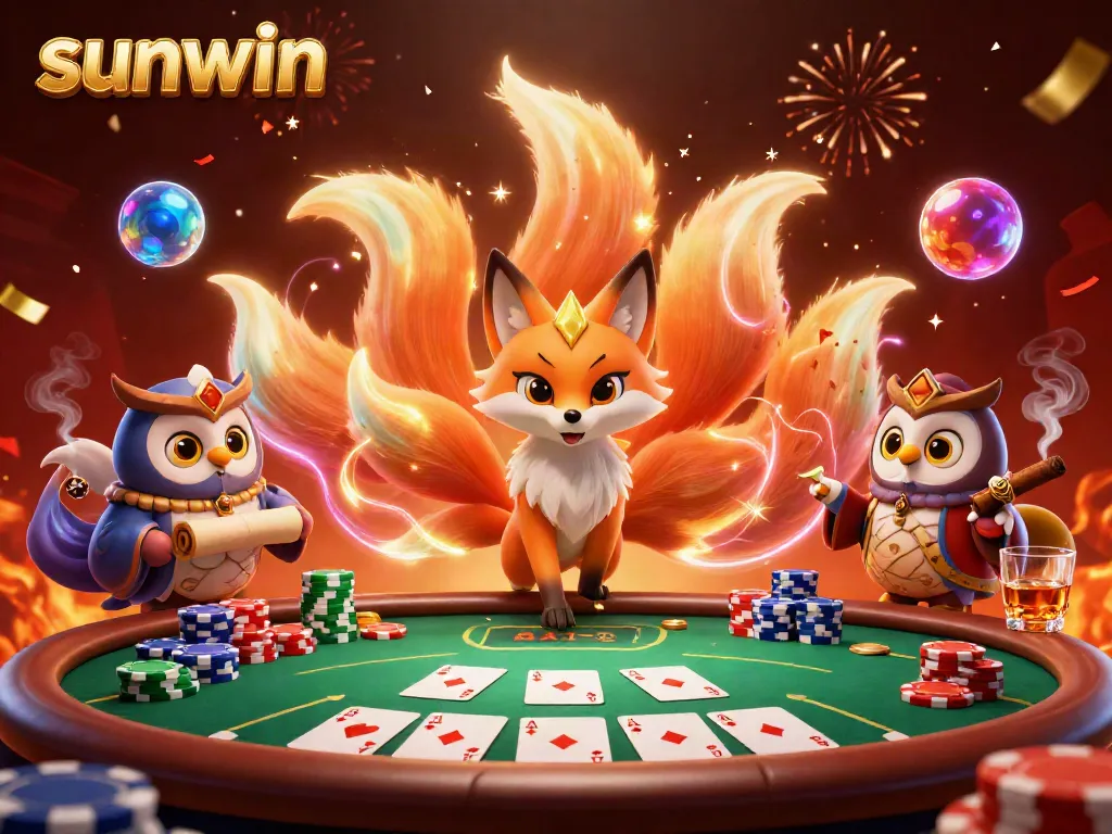 Experience the excitement of sunwin with vibrant gaming elements and colorful, mystical characters.