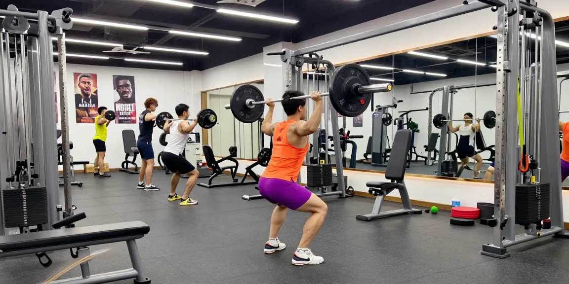 Astera Shop: Athletische Person im Fitnessstudio beim Gewichtheben, umgeben von hochwertiger Ausrüstung