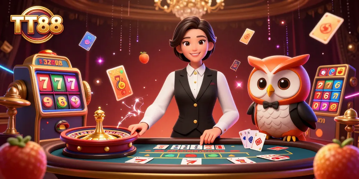 Experience the thrill of TT88 casino games with our outstanding baccarat dealer and charming owl assistant.