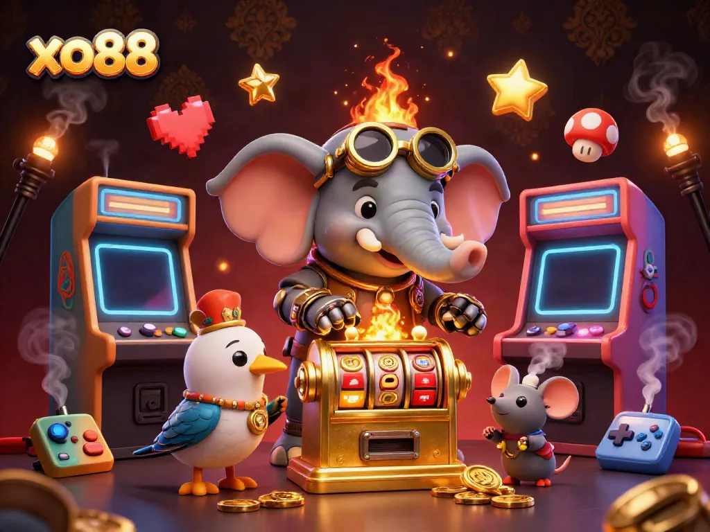 Experience the exciting world of xo88 with a vibrant steampunk-themed casino illustration featuring dynamic characters and game elements.