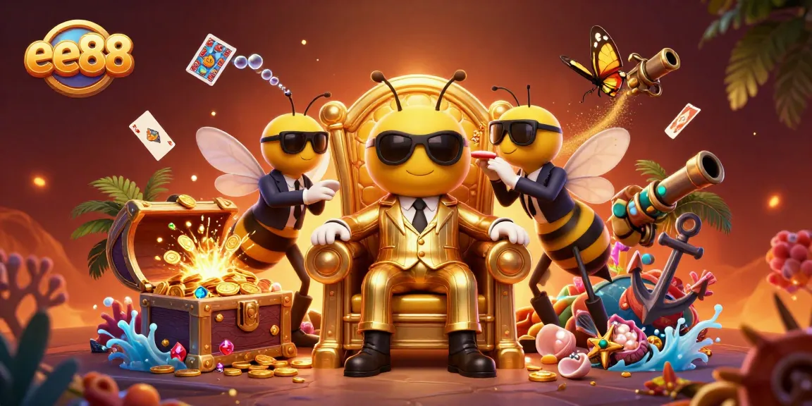 Experience the excitement of ee88 with a rich 3D scene of a bumblebee mob boss surrounded by luxurious casino elements.