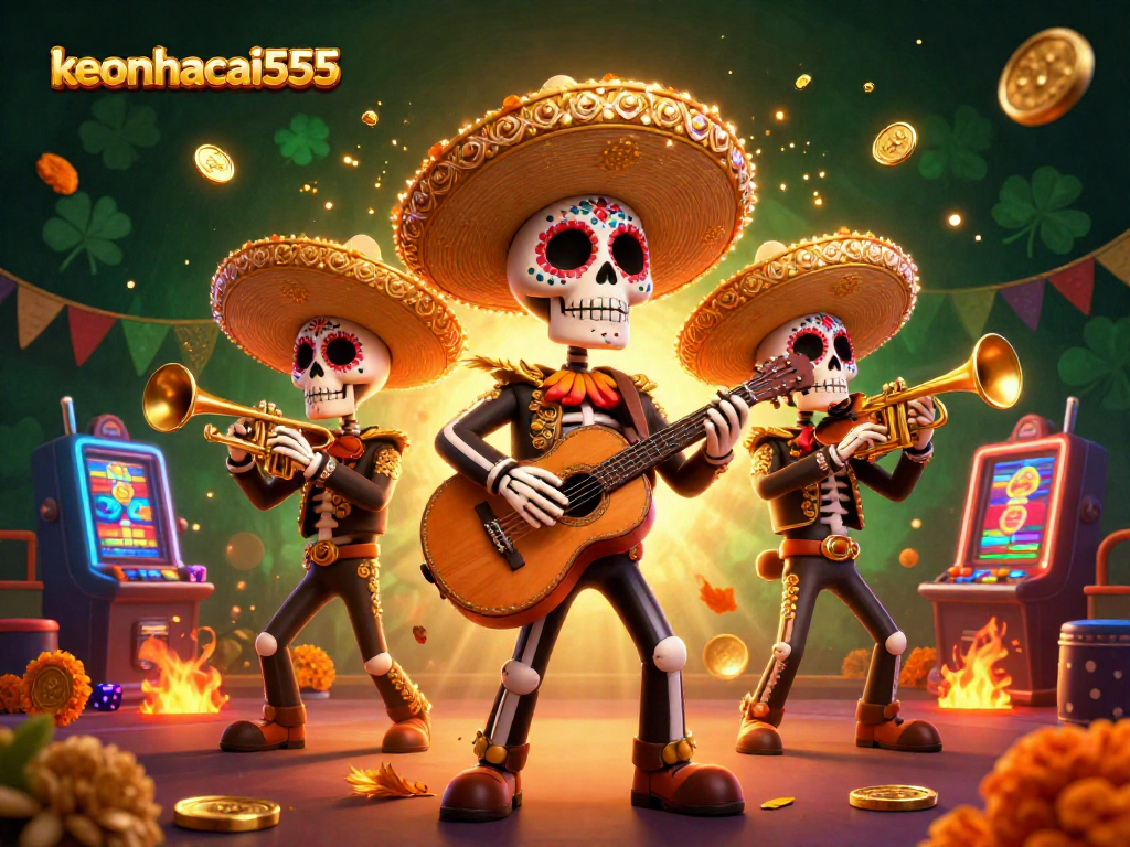 Experience the excitement at keonhacai555 with a lively mariachi band in a vibrant casino scene.