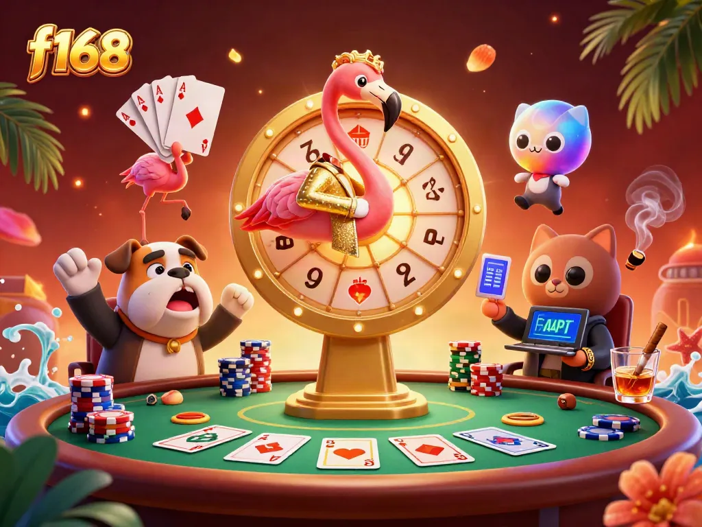 Experience exciting gameplay on f168 with a vibrant prize wheel and charismatic characters.