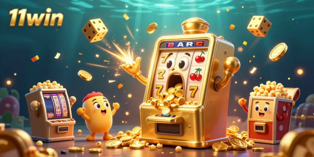 Celebrate big wins at 11win with vibrant slot machines and coins raining down!