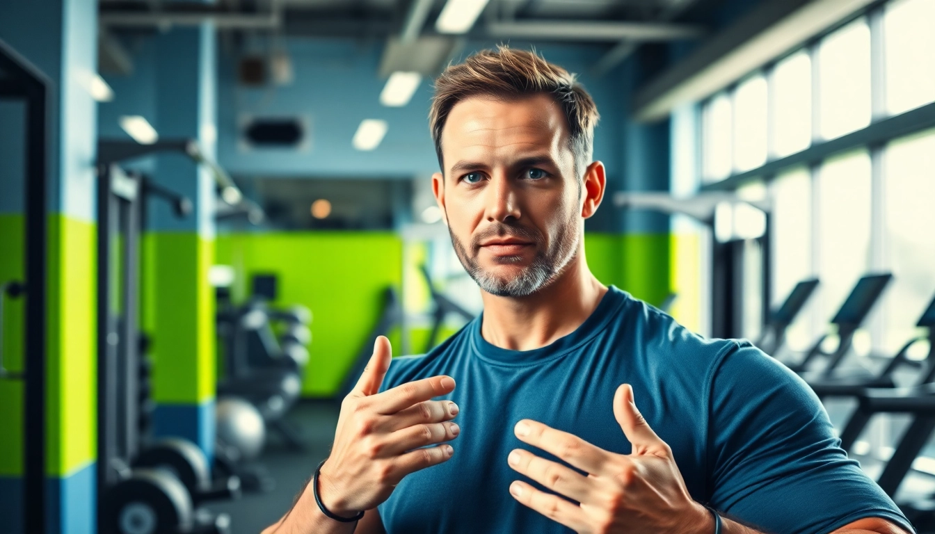 Clenbuterol kaufen: Fitnesscoach demonstriert Verwendung von Clenbuterol im modernen Fitnessstudio.