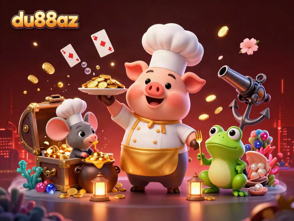 Dive into the du88az experience with gold coins and vibrant underwater elements at an animated casino scene.