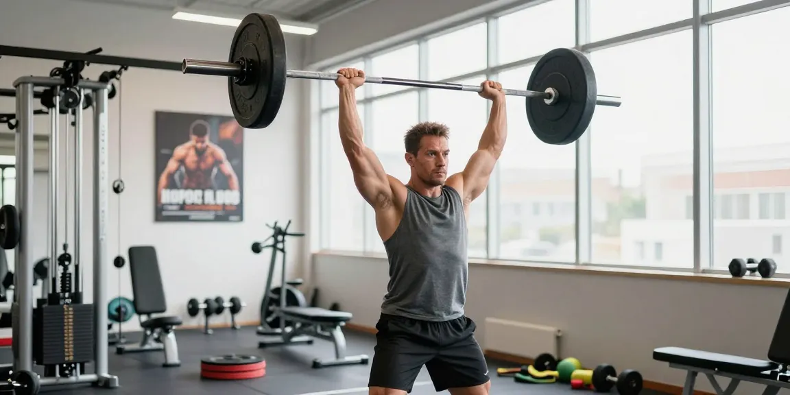 Prime Pharma Shop: Athlet beim Gewichtheben im modernen Fitnessstudio.
